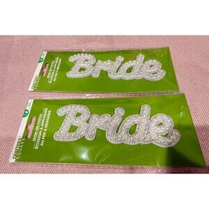 2 Bride Iron-On Transfer Patch Set Ivory Pearl & Rhinestone Wedding gift Craft